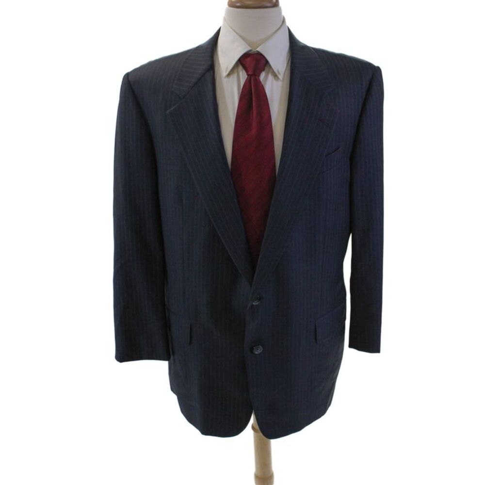 Hickey Freeman for Nordstrom Mens Wool Striped Lined Blazer Navy Blue Size 44L